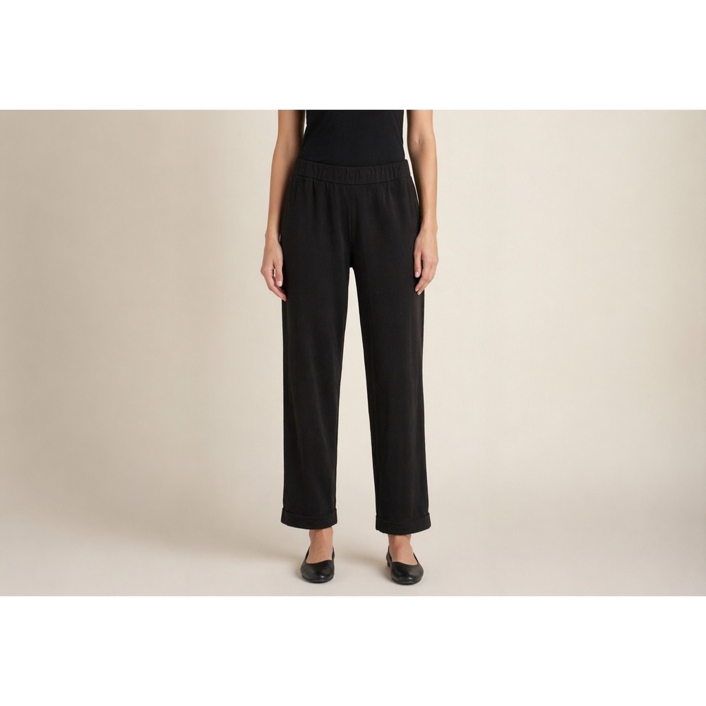 Eileen Fisher Organic Cotton Pants Minimalist Sustainable Black Fit Cuffed SZ Sm